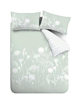 Catherine Lansfield Meadowsweet Floral Duvet Set|Size: Super King|pale green
