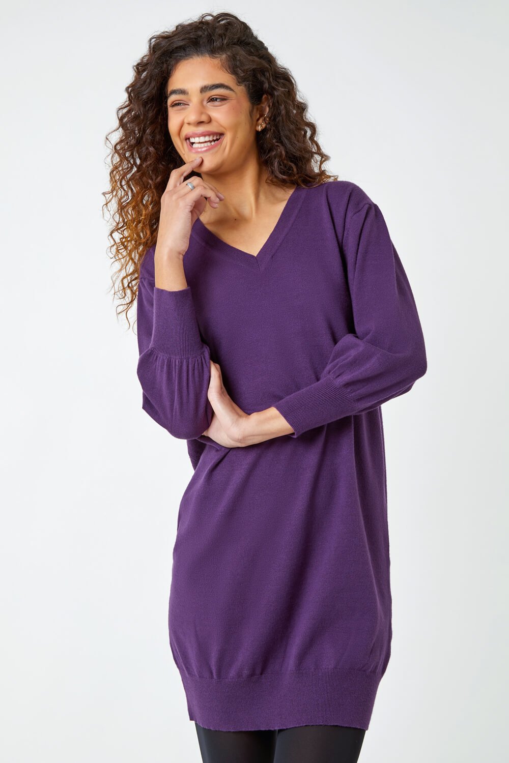 Roman Originals Knitted Jumper Dress in Purple