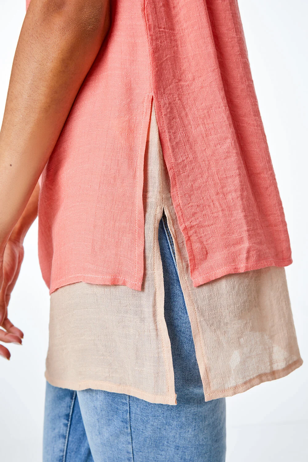 Roman Originals Double Layer Colourblock Tunic in Peach