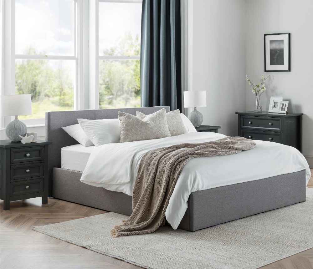 Happy Beds Rialto - Double - Ottoman Bed - Grey - Fabric - 4ft6