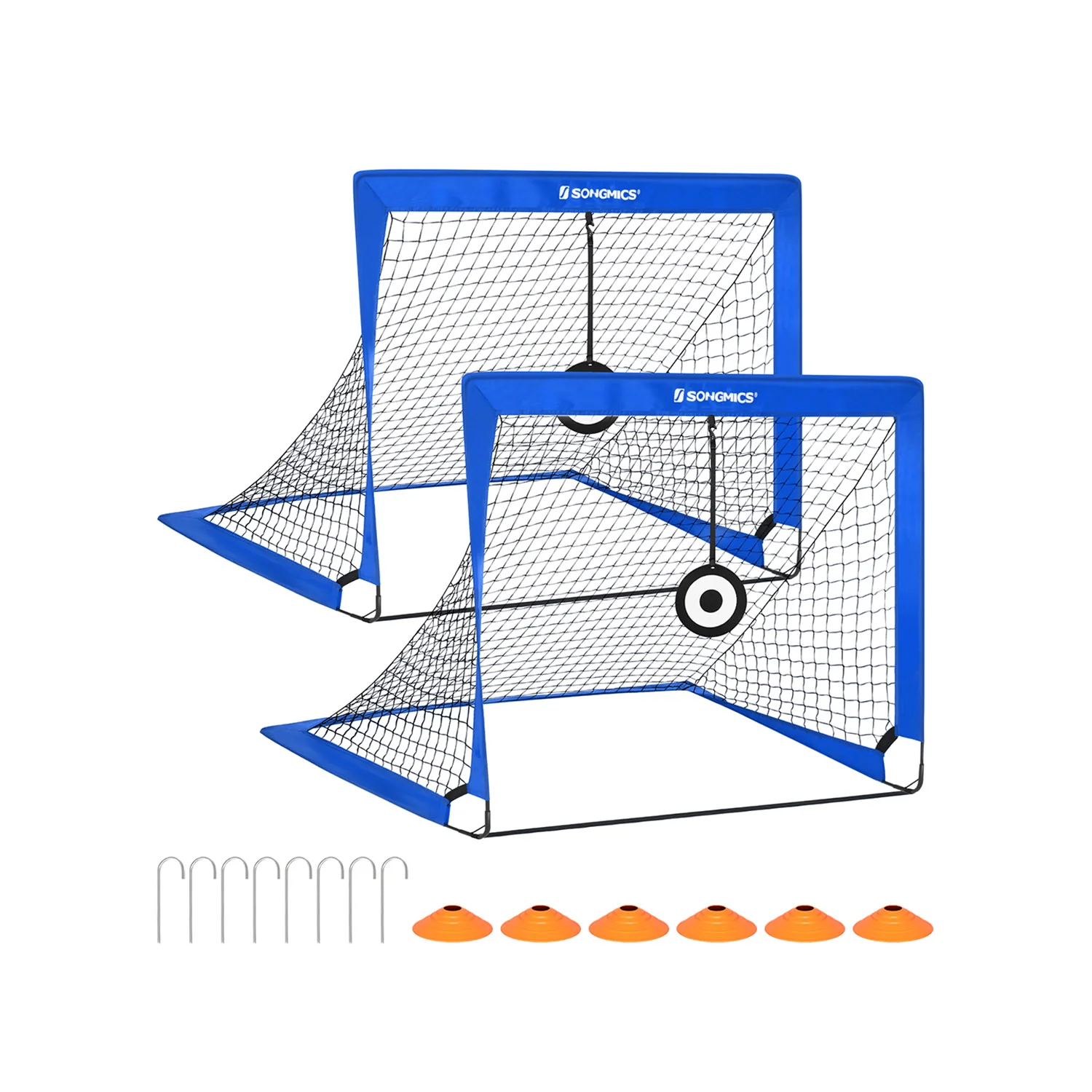 SONGMICS Set Of 2 Kids Football Goals With Targets Blue
