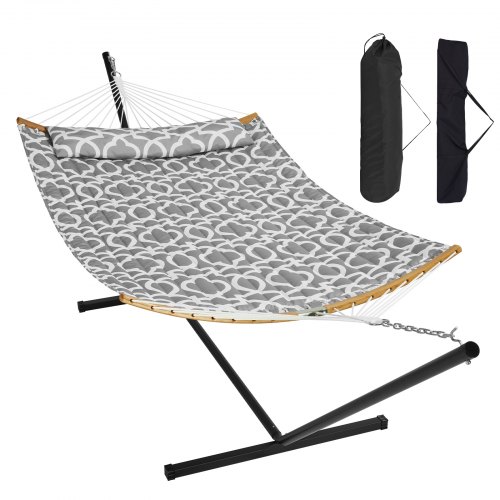  Two Person Hammock with Stand Included, Double Hammock with Curved Spreader Bar and Detachable Pillow and Portable Carrying Bag, Perfect for Out
