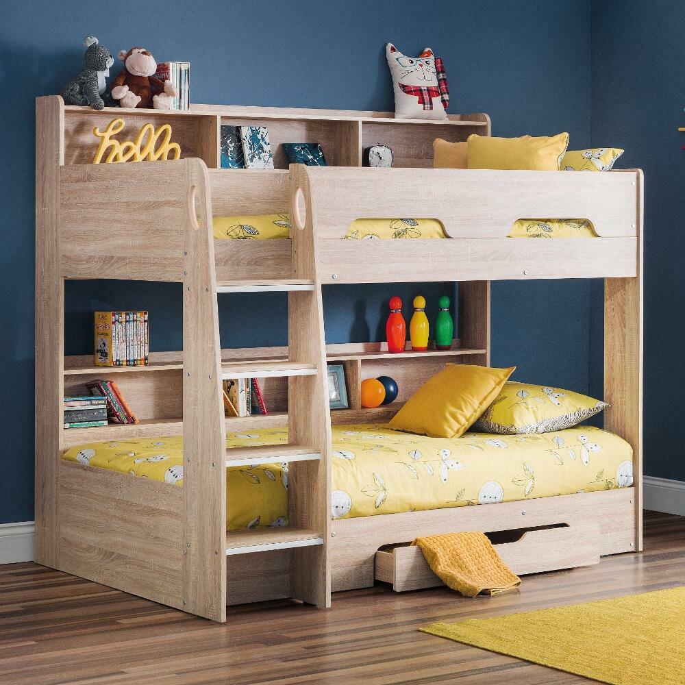 Happy Beds Orion - Kids Oak Bunk Bed -with Storage - Single - 3ft
