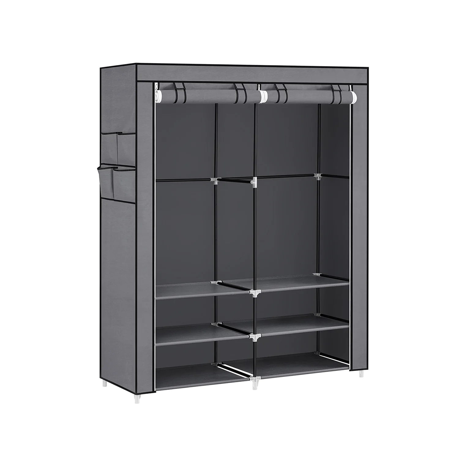SONGMICS SONGMICS Clothes Wardrobe, Portable Closet, 45 x 127 x 176 cm, 2 Hanging Rails, Shelves, and 4 Side Pockets, Large Capacity for Bedroom, Living Room, Grey RYG008G02