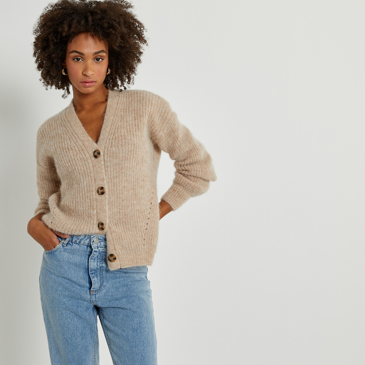 La Redoute Collections Alpaca Mix Buttoned Cardigan With V-neck By La Redoute