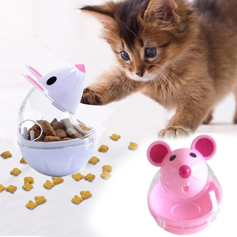 Ouyaohong Pet Feeder Cat Toy Mouse Food Rolling Leakage Dispenser Bowl Playing Training Funny Toys for Cat Kitten Cats Toy Pet Supplies white