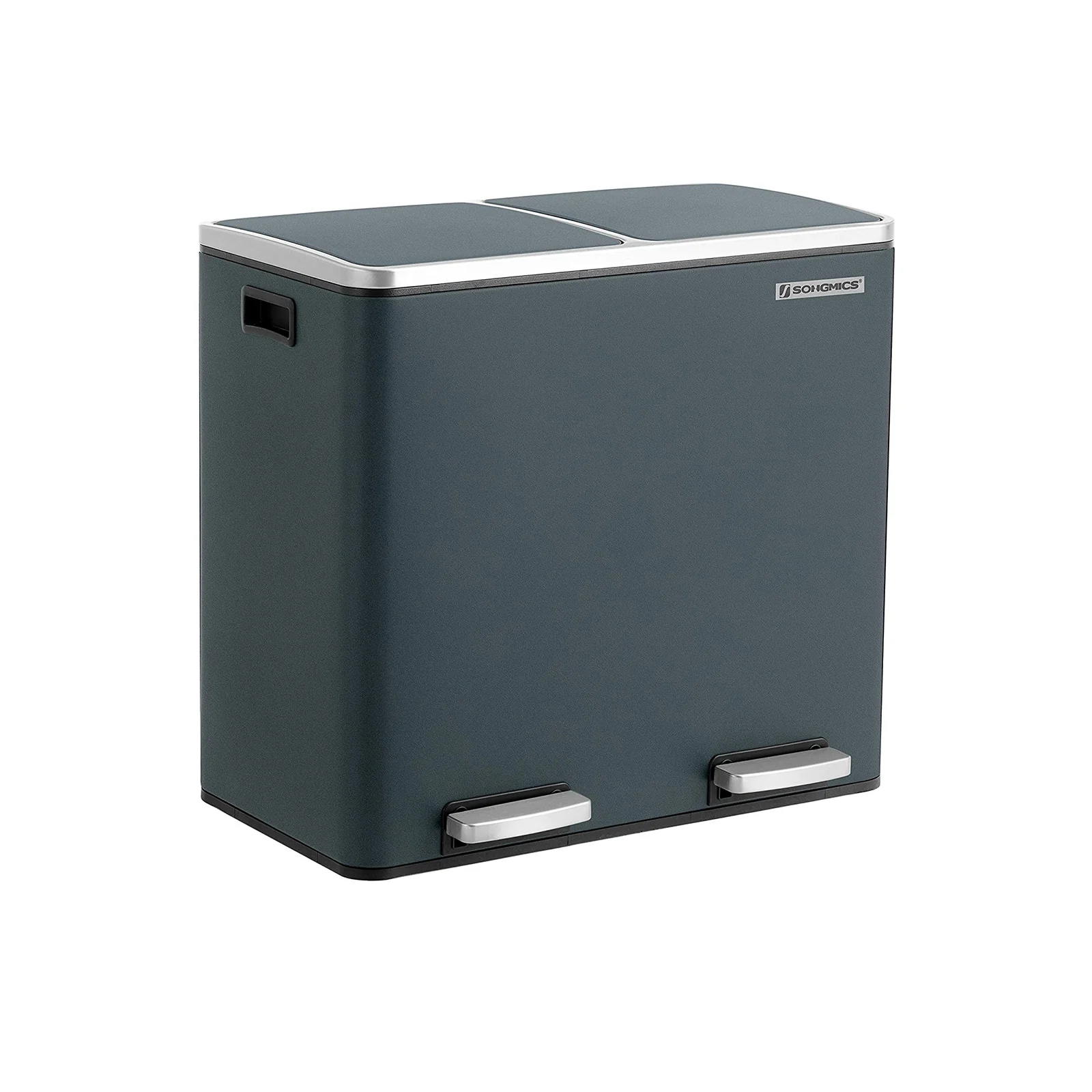 SONGMICS Steel 48 Litre Step On Multi-Compartments Trash & Recycling Bin gray