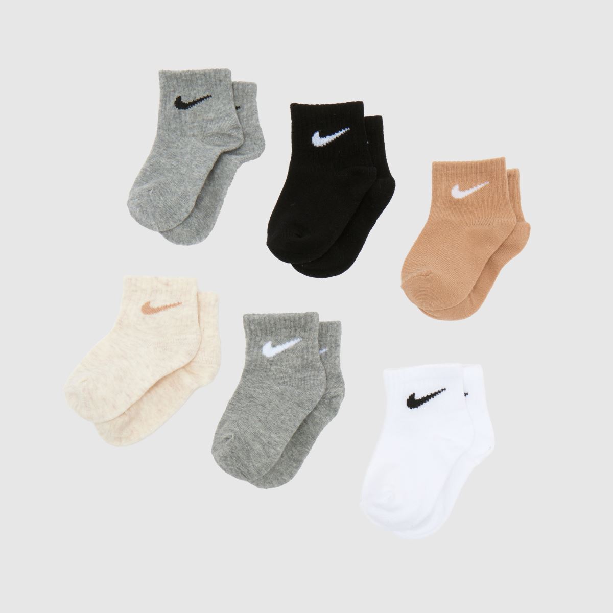 Nike Beige Multi Kids Infant Ankle Socks 6 Pack, Size: 6-12M
