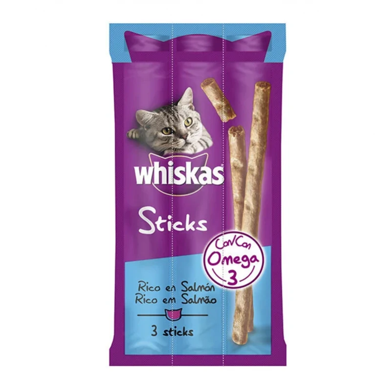 Whiskas 3 x 6 gr Whiskas Sticks Bocaditos para Gatos con Sabor a Salmón