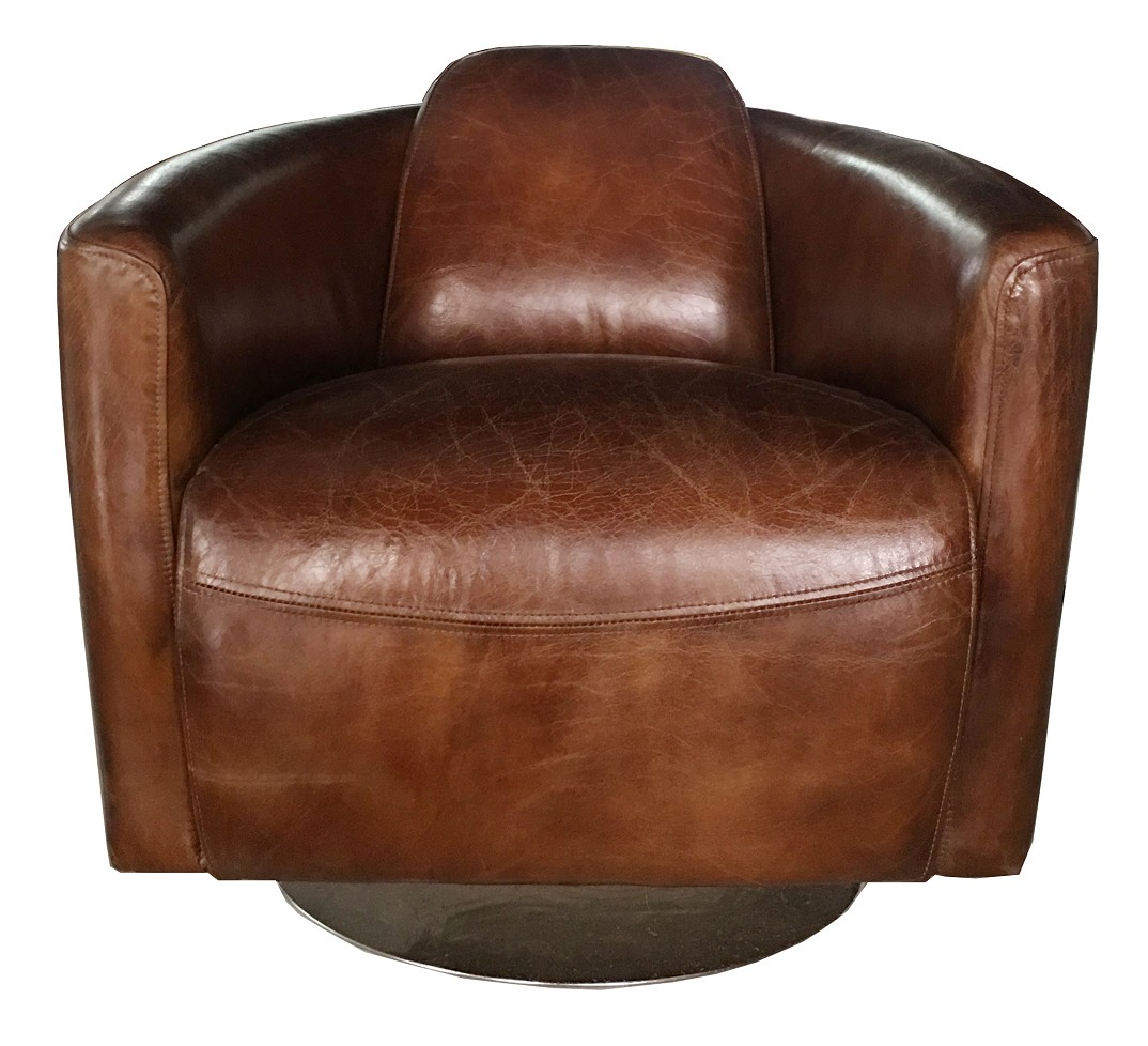 Brown Marlborough Handmade Swivel Tub Chair Vintage Distressed Real Leather