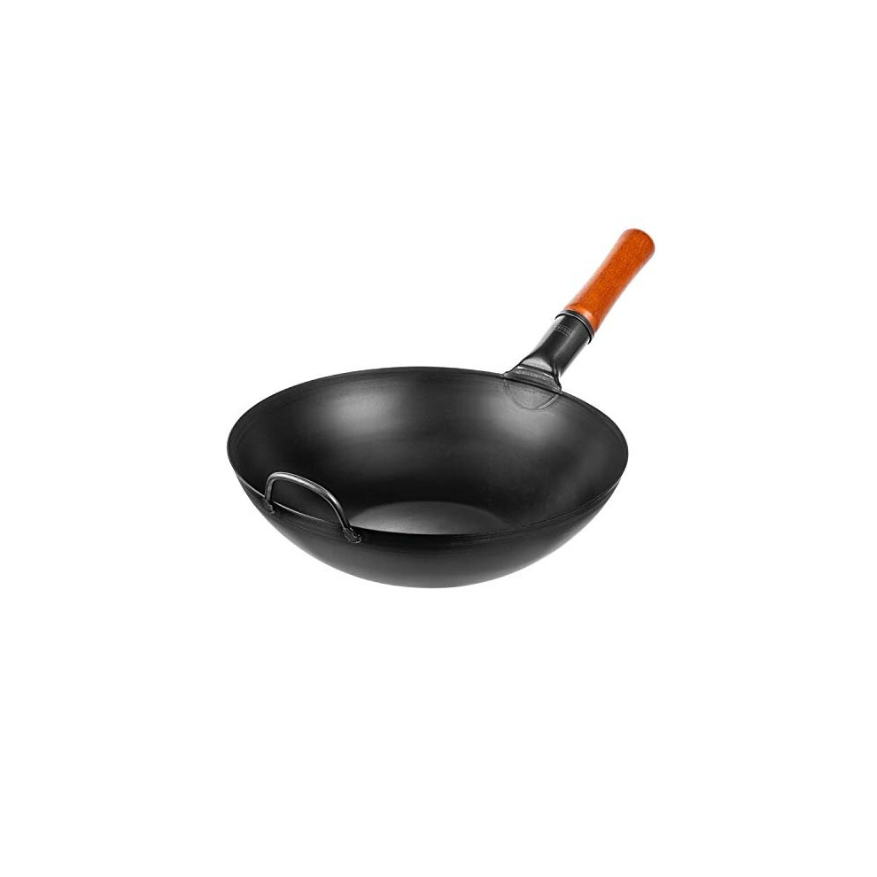 YOSUKATA Carbon Steel Wok Pan 13,5 Woks and Stir Fry Pans - Chinese Wok with Flat Bottom Pow Wok - Traditi