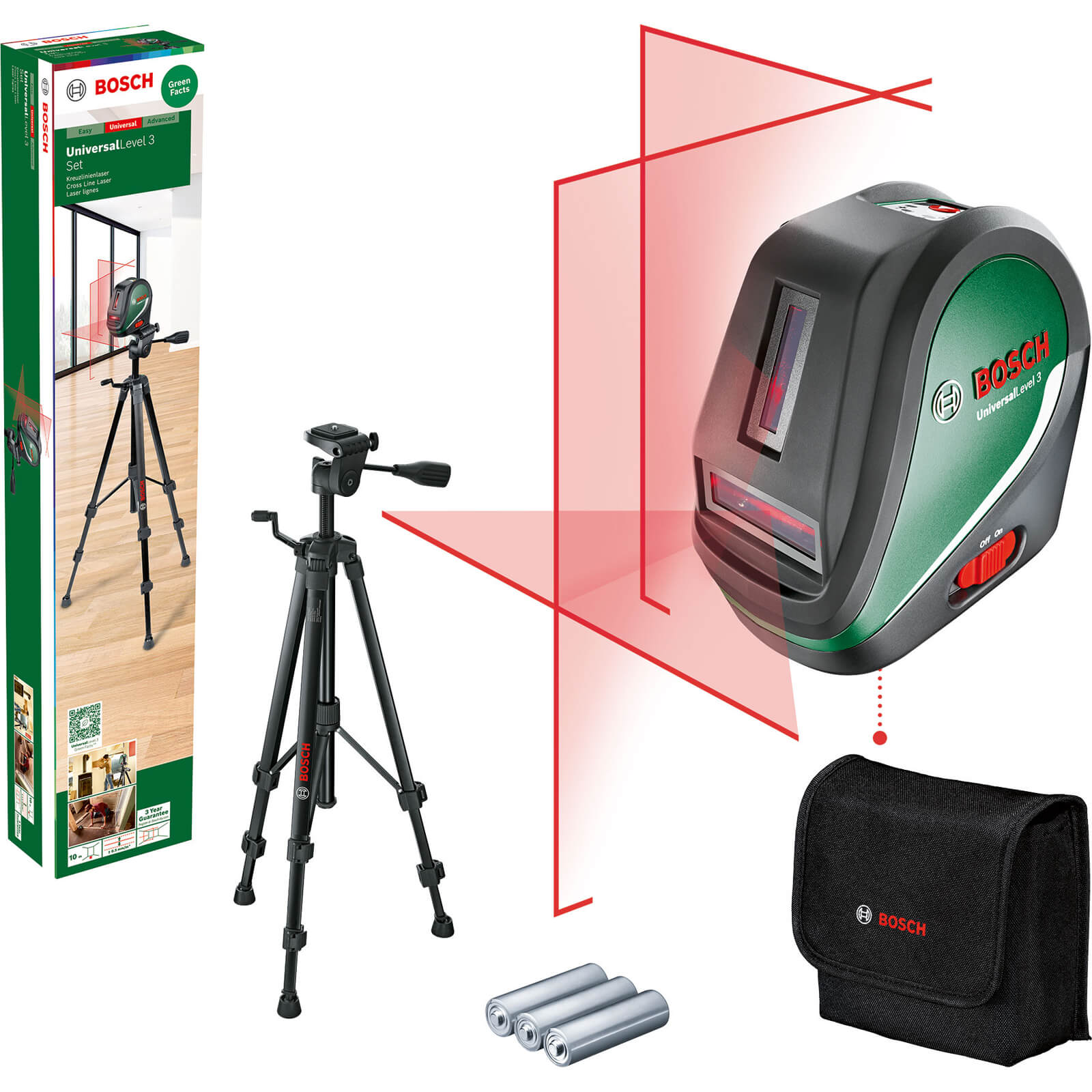 BOSCH HOME AND GARDEN Bosch Universallevel 3 Cross Line Laser Level Tripod Set (new)