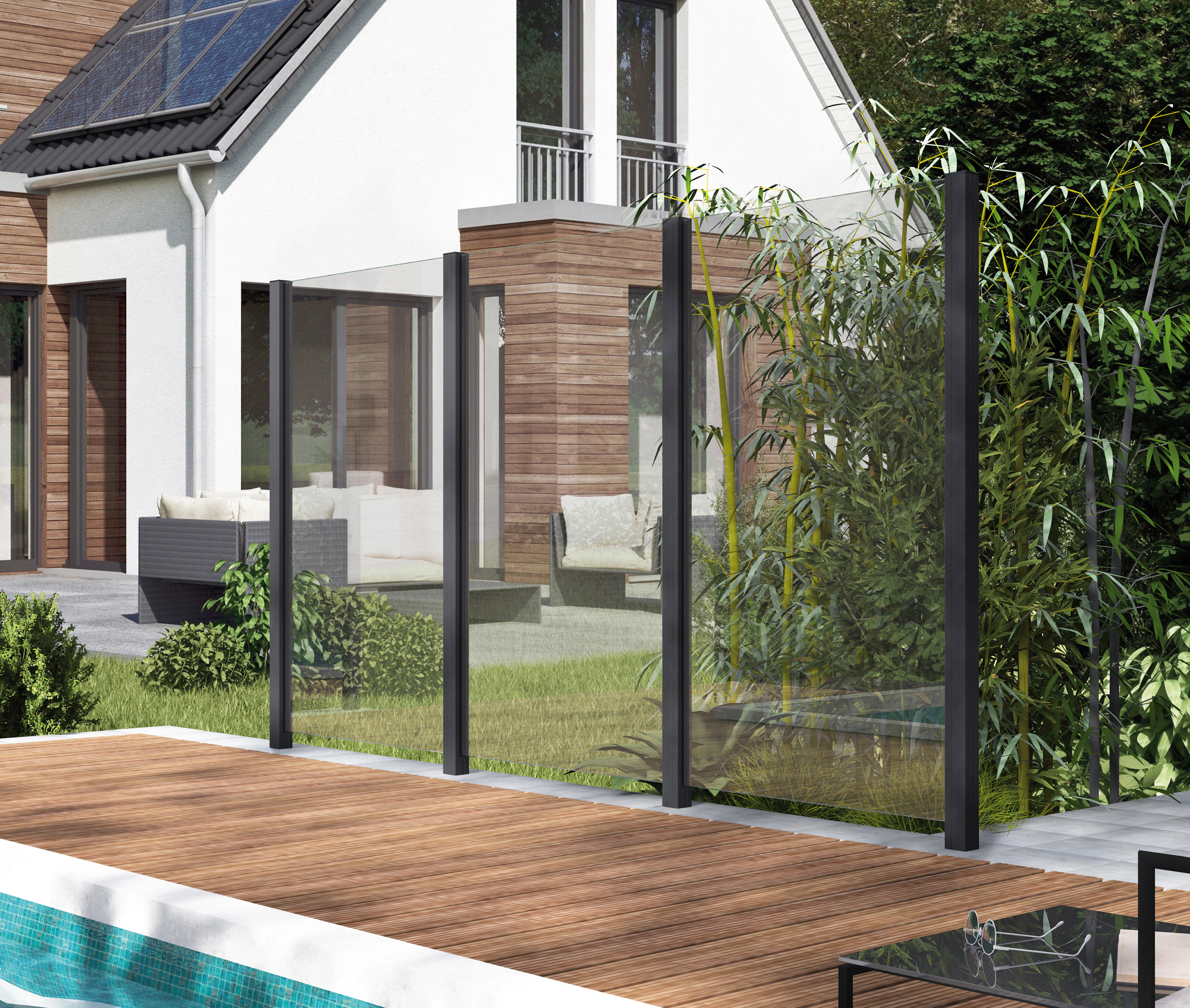  Zaun, Glaszaun, Gesamtlänge: 3,361 m, 4 Pfosten