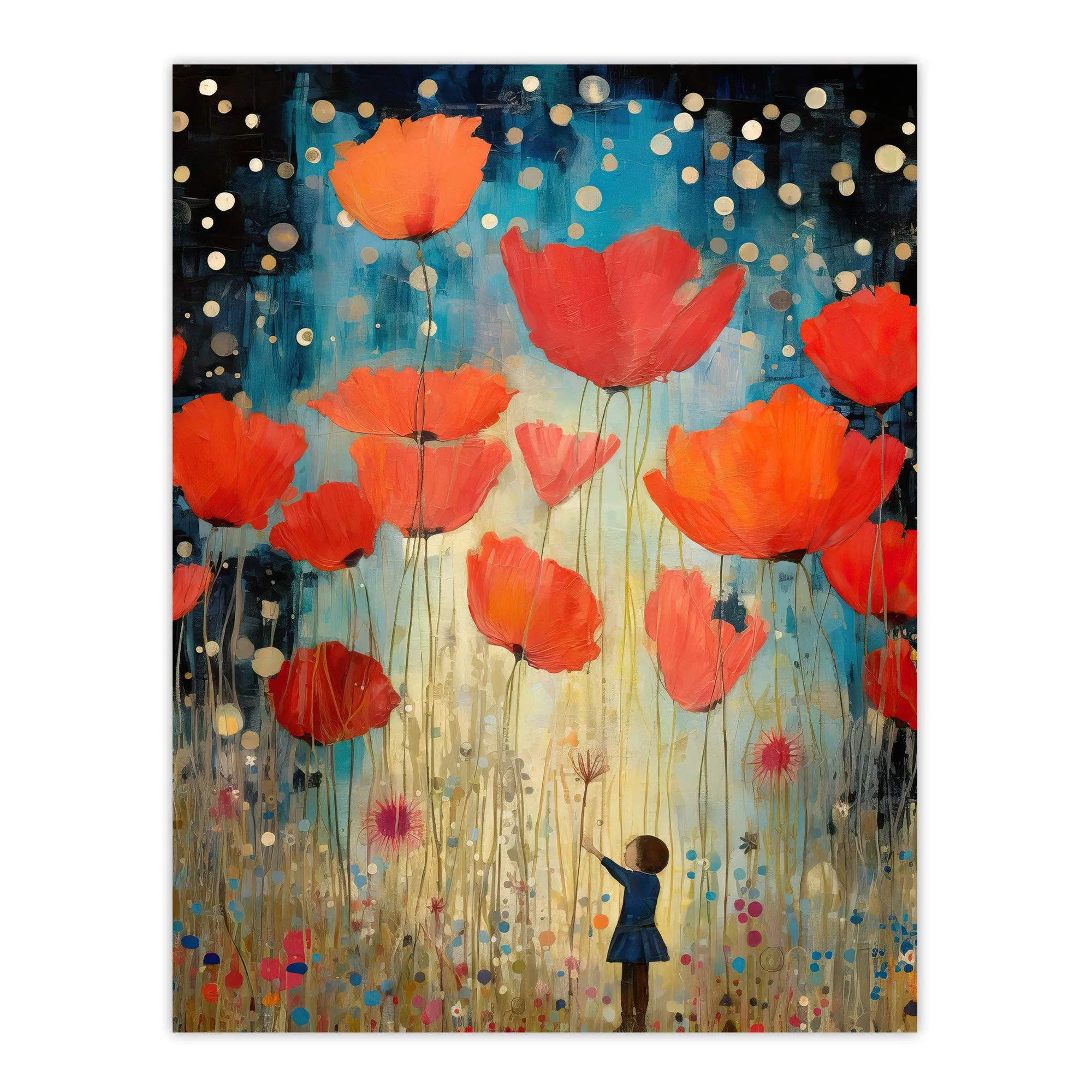 Artery8 Poppy Dreams Oil Painting Kids Bedroom Child In Wildflower Meadow Of Giant Poppies Extra Large XL Unframed Wall Art Poster Print