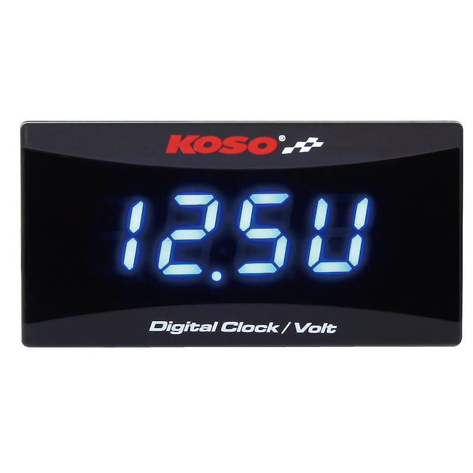 KOSO Battery voltage display and clock for all 12 V DC batteries, black, black