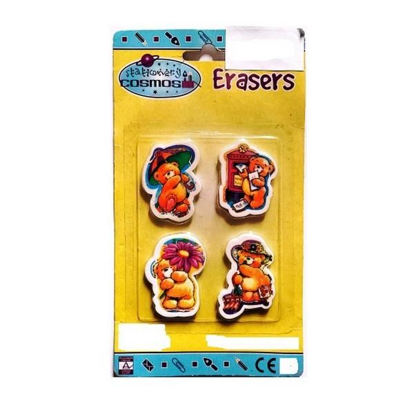 Pertemba FR - Office Supplies Stationery Cosmos Teddy Bear Erasers (Pack of 4) One Size yellow