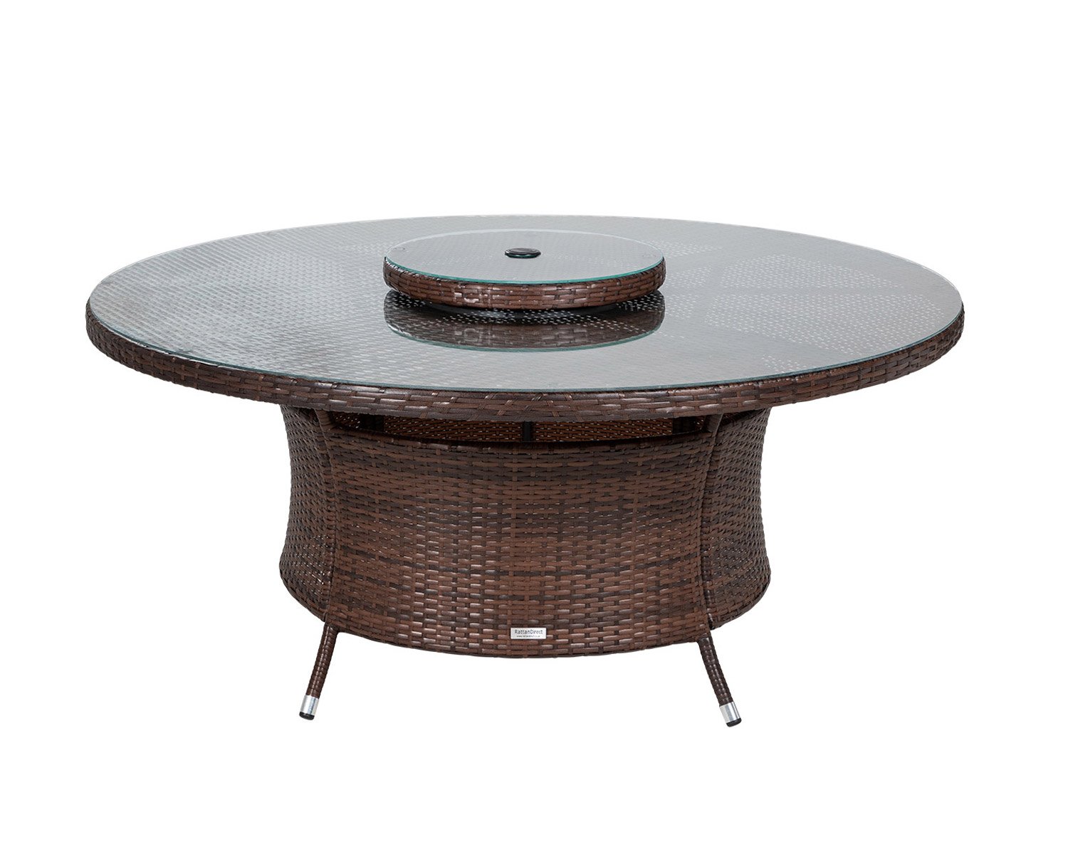 Rattan Direct Large Round Rattan Garden Dining Table with Lazy Susan in Brown