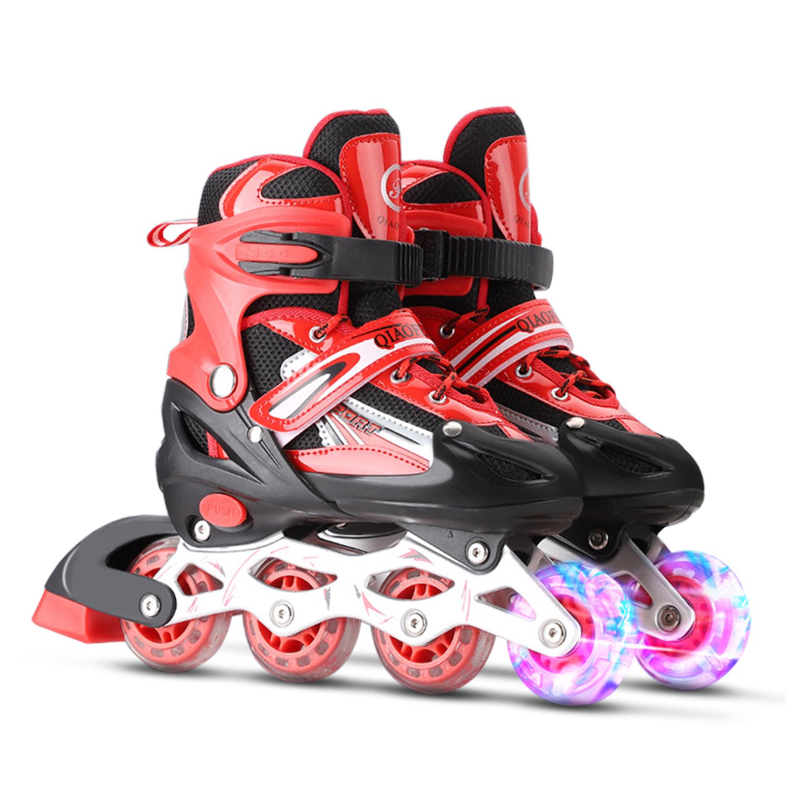 Wosawe Outdoor Sports Adjustable Illuminating Inline Skates with Light Up Wheels for Kids and Adults for Girls and Boys S pink