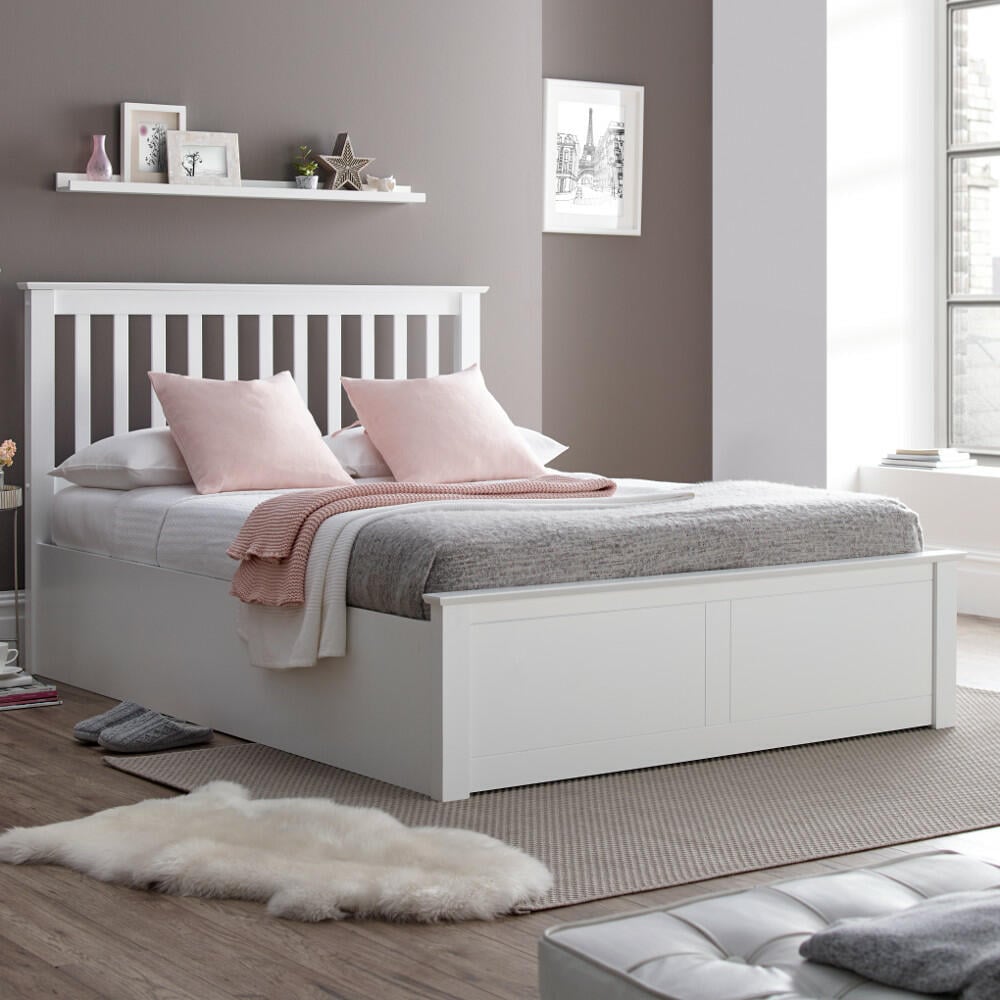 Happy Beds Malmo - Double - Ottoman Bed - White - Wood - 4ft6
