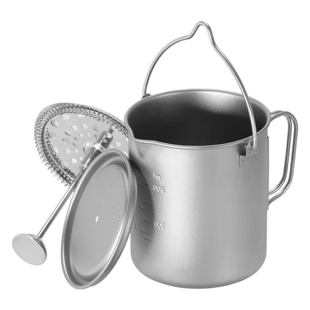 TOMTOP JMS 750ml Camping Coffee Pot and 150ml Cup Titanium Coffee Maker French Press Pot with Lid Outdoor Pot only