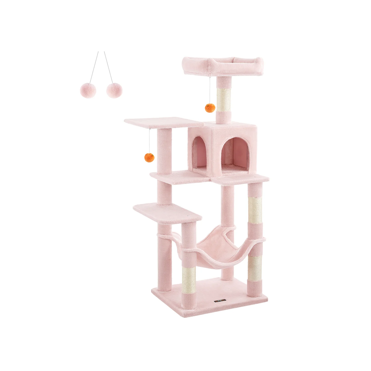Feandrea Grey Cat Condo With Hammock & Pompoms, Jelly Pink / L (55 X 45 X 143 Cm)