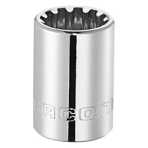 Facom 3/8" Drive Chrome Thin Wall Spline Socket 3/8" M12 27mm