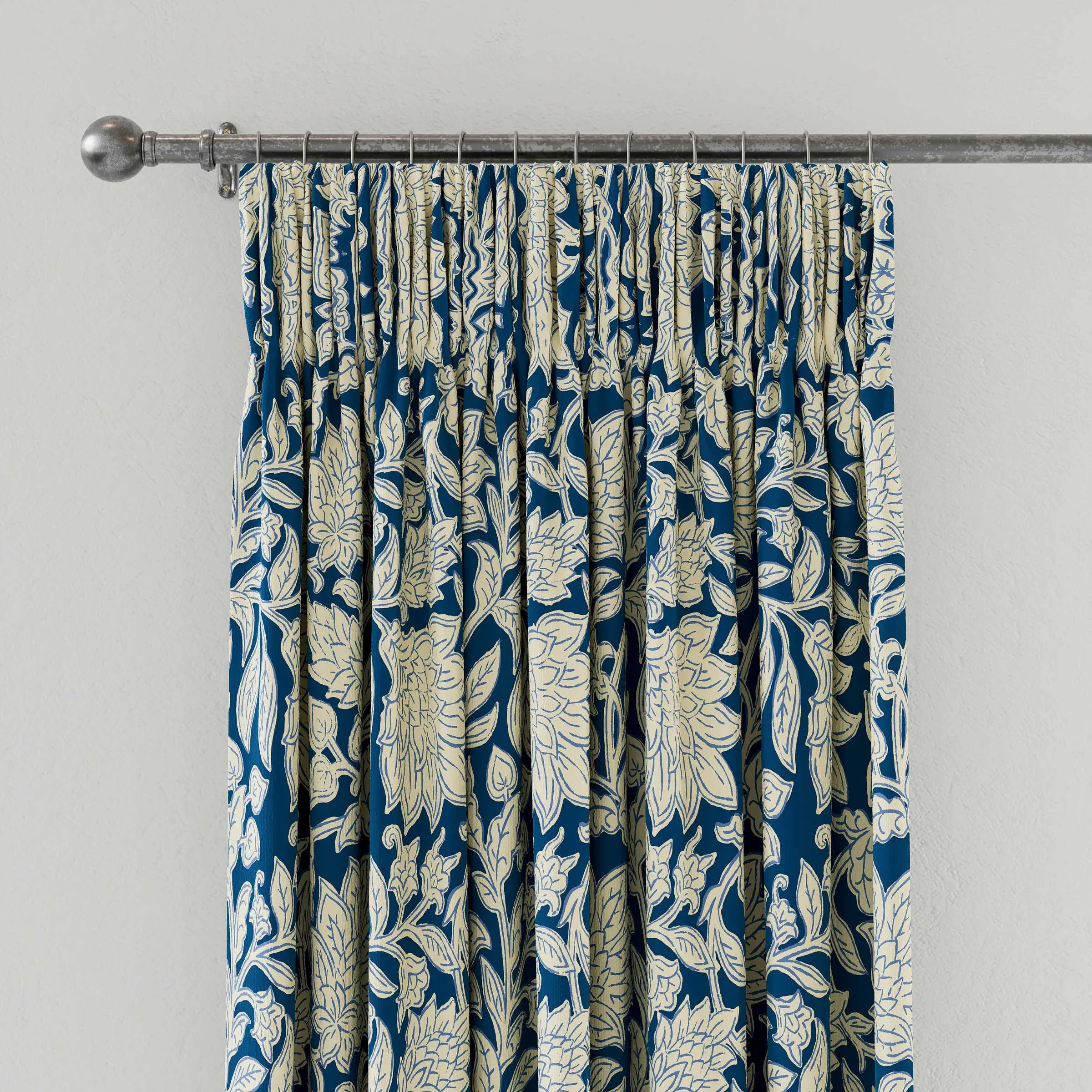 Land & Shore Rowallane Lined Curtains 90" x 90", Blue