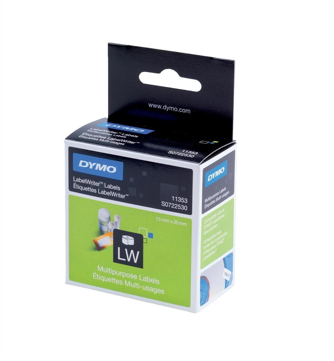 Dymo White Black Print Label Roll, 25mm Width, 13mm Height, 1000Per Roll Qty