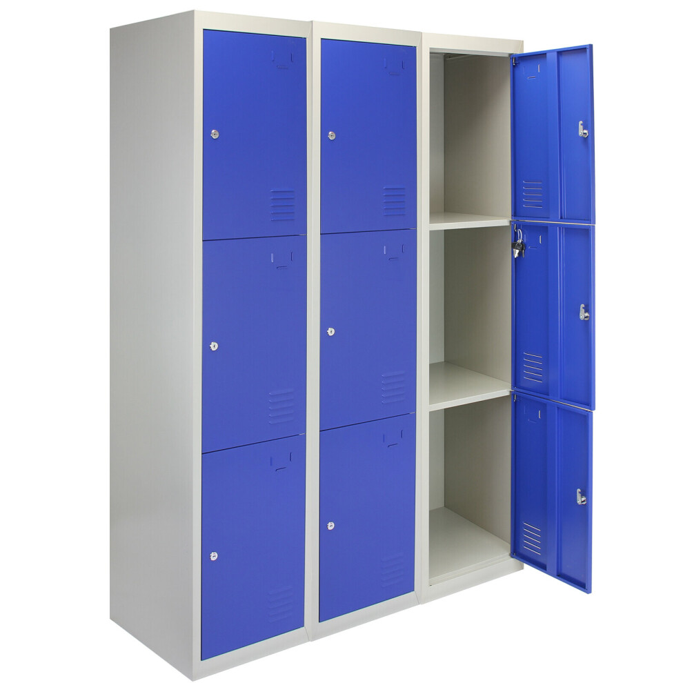 Monster Cable 3 x Metal Storage Lockers - Three Doors, Blue - Flatpack