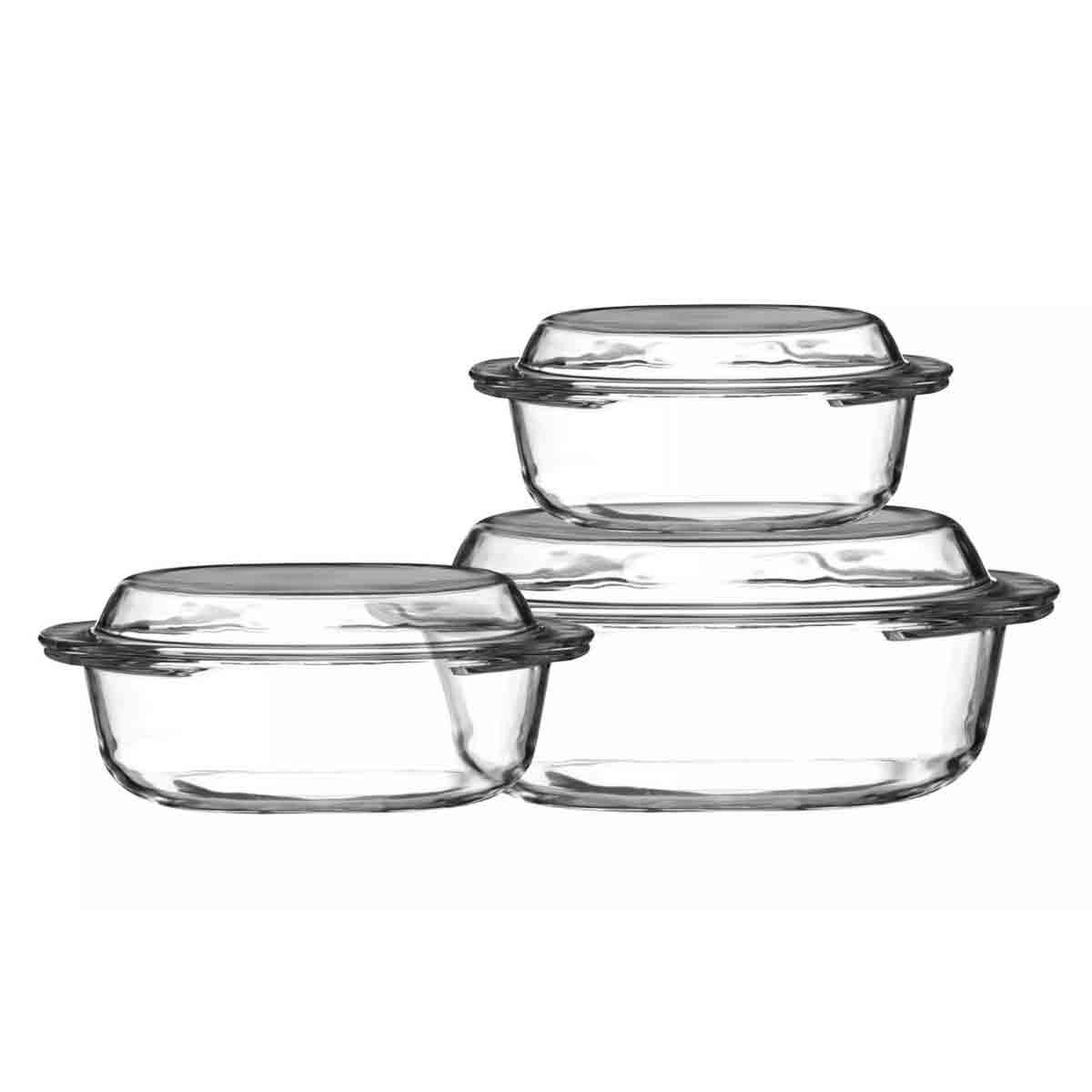 Interiors By PH Set Of Three Tempered Glass Casserole Dishes