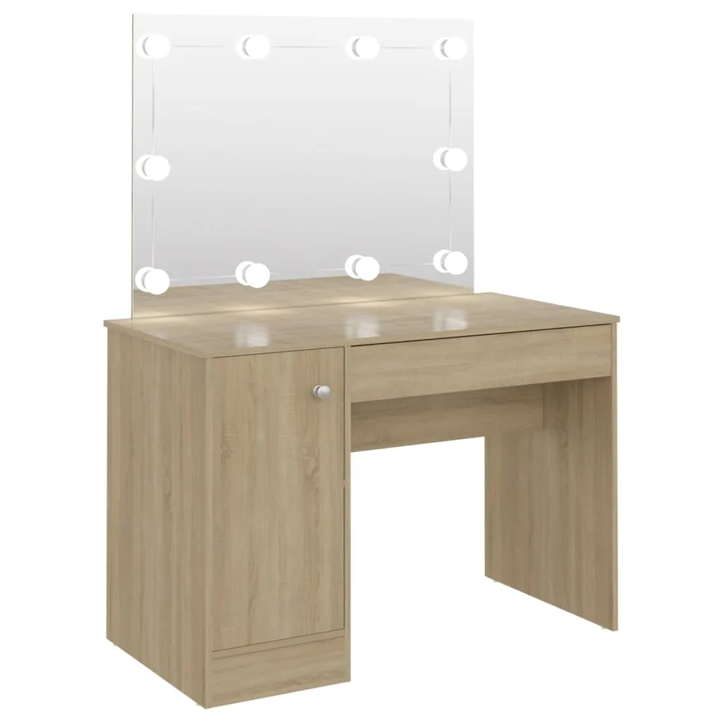 VidaXL Makeup Table with LED Lights 110x55x145 cm MDF Oak
