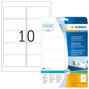 Herma Repositionable Labels 4349 25 Sheets 250 pcs. 96x50,8