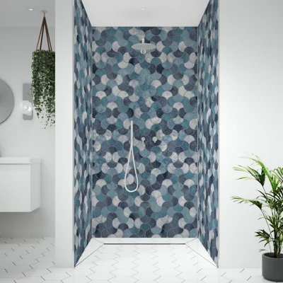 Splashwall Alloy Matt Blue Scallop Aluminium Bathroom & Wet Room Decorative Panel (H)2440mm (W)600mm