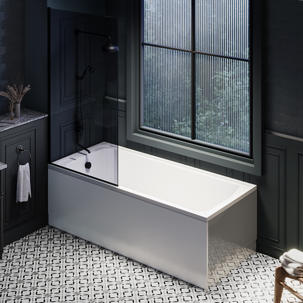 HudsonReed Milano Richmond - 1700mm x 750mmTraditional Single Ended Shower Bath with Smoked Glass Bath Screen and Side Panel