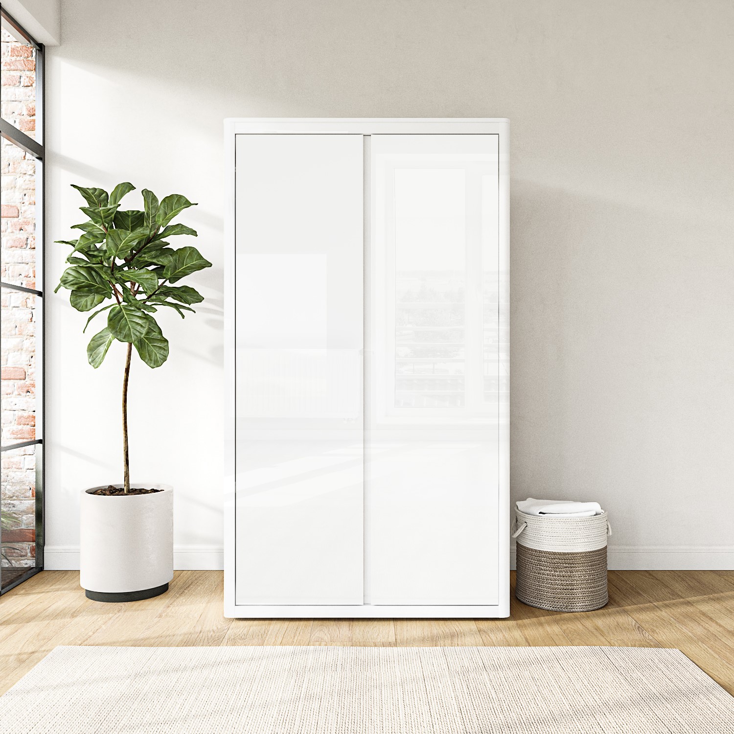 Lexi White High Gloss 2 Door Double Wardrobe with Curved Edges - Lexi