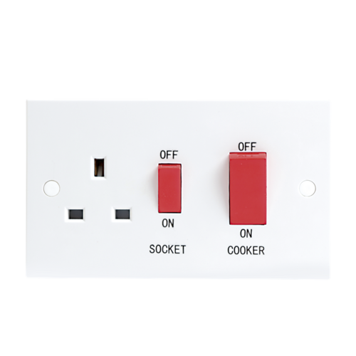 Knightsbridge 45A White 2G DP 230V Electric Wall Plate Cooker Switch and 13A Socket