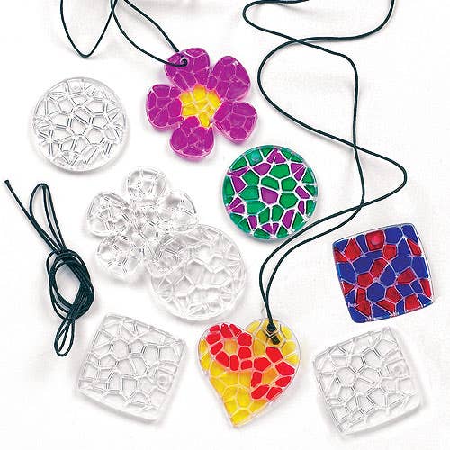 Baker Ross Acrylic Mosaic Pendants - 12 Mosaic Necklaces For Crafts. Toy Necklaces For Kids. Pendant Size 4,5cm.