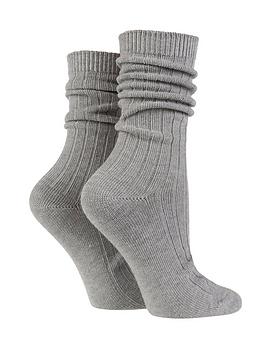  Pack of 2 Slouch Socks - Grey, Grey, Women