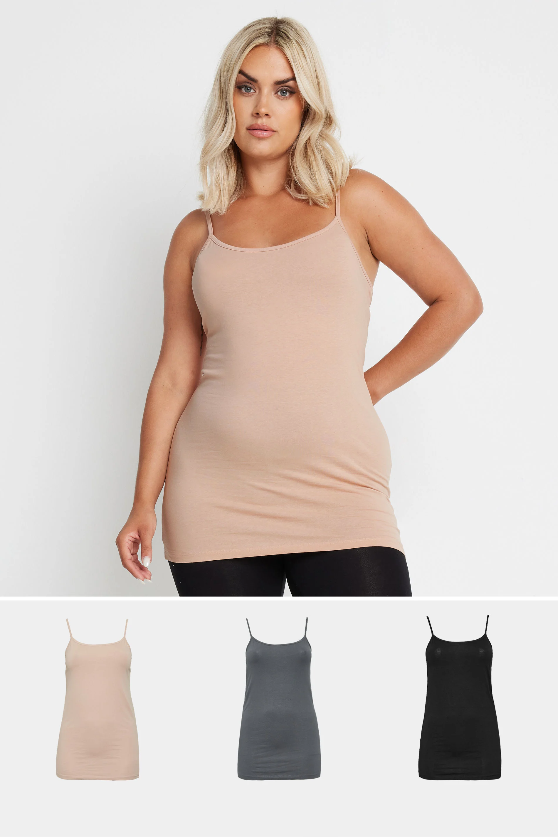  Lot De 3 Débardeurs Noir Beige & Gris En Jersey , Grande Taille & Courbes, 