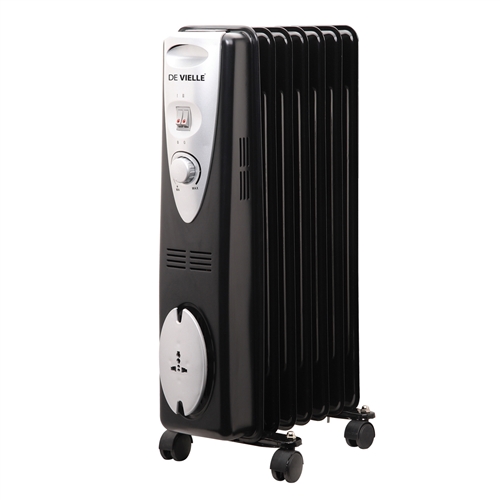 De Vielle Classic 7 Fin Oil Filled Radiator 1500w Black Silver