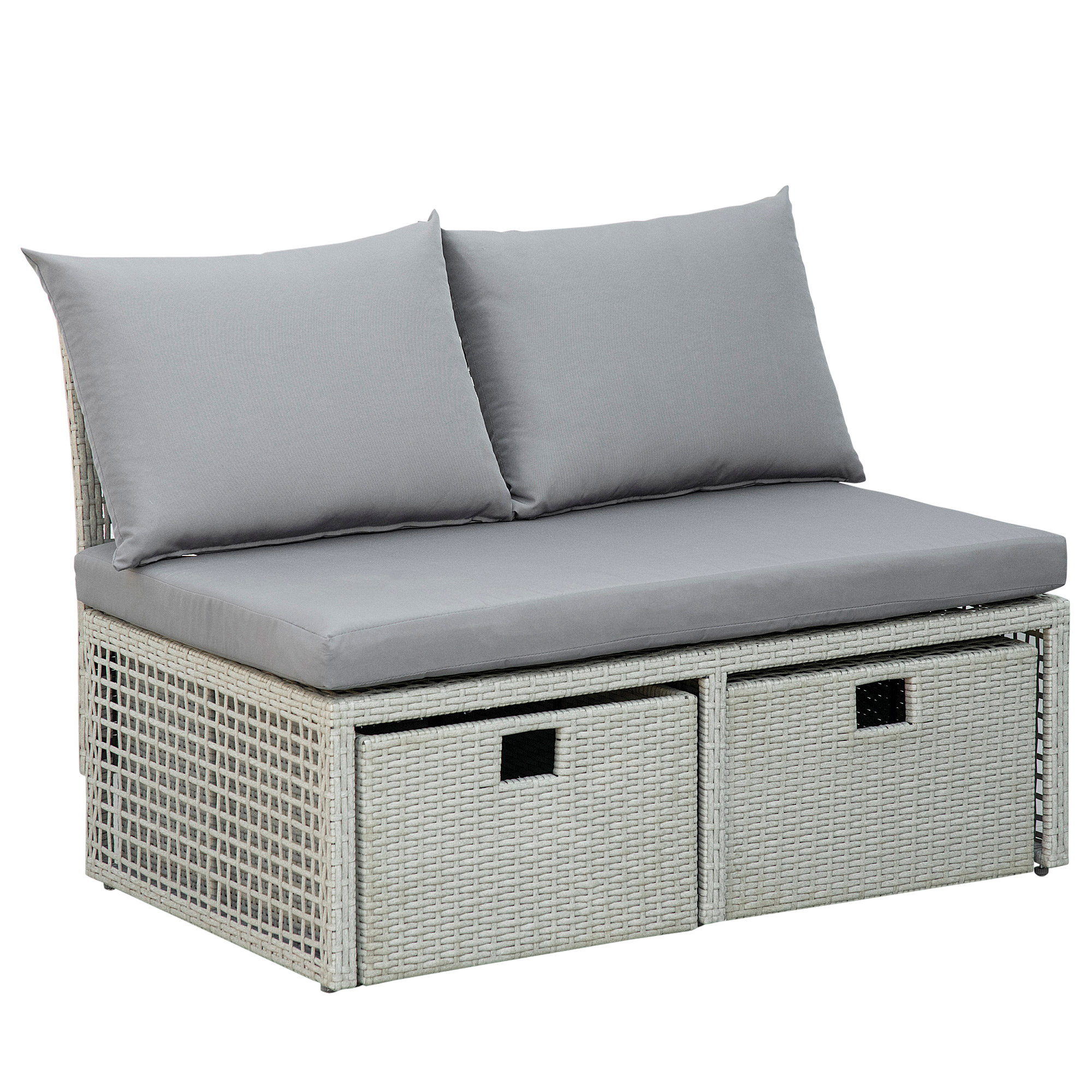 Outsunny  Ensemble salon de jardin 3 pièces canapé 2 places + tabouret + boîte de rangement en résine tressée pour piscine terrasse et jardin gris