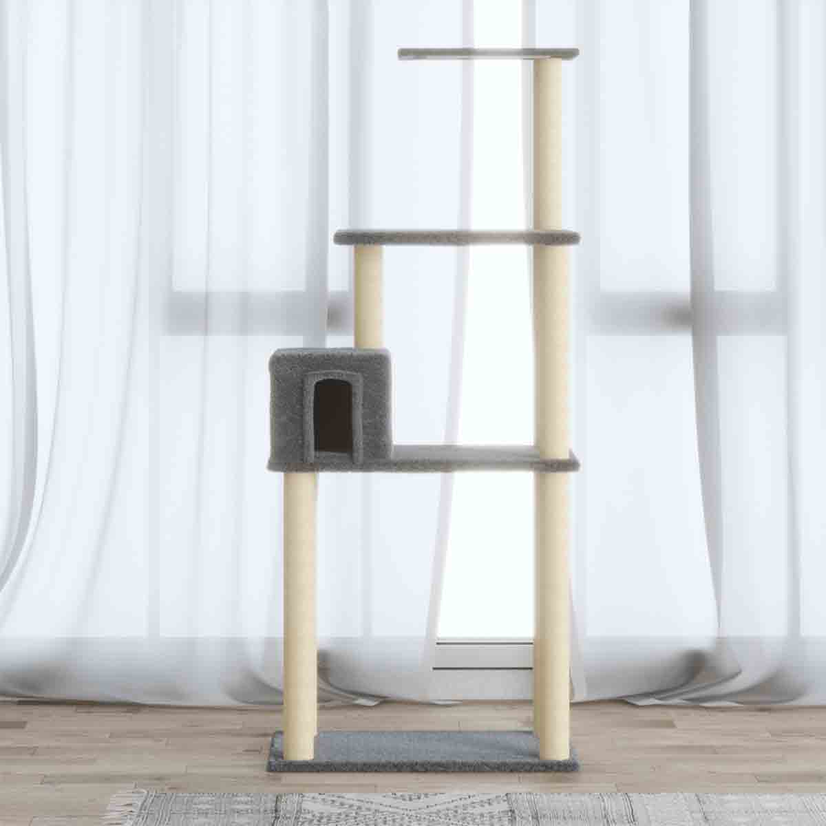 VidaXL Cat Tree with Sisal Scratching Posts Light Grey 147 cm