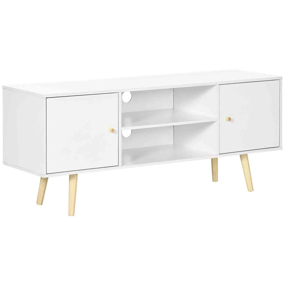 Homcom Tv Unit Cabinet For Tvs Up To 55 Inches With Shelves And Cupboards - White