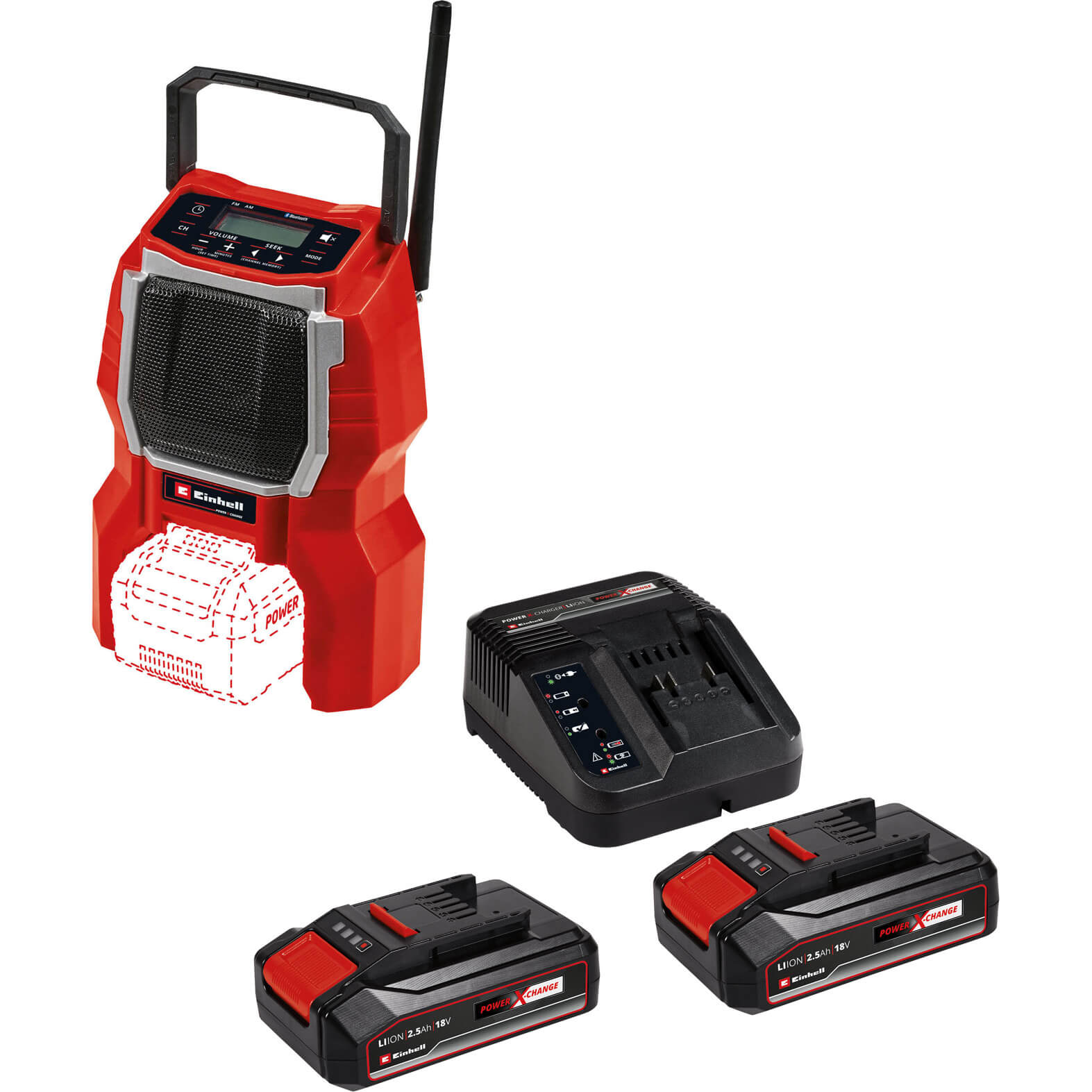Einhell TE-RA 18 Li BT 18v Cordless Radio and Bluetooth Speaker 2 x 2.5ah Li-ion Charger No Case