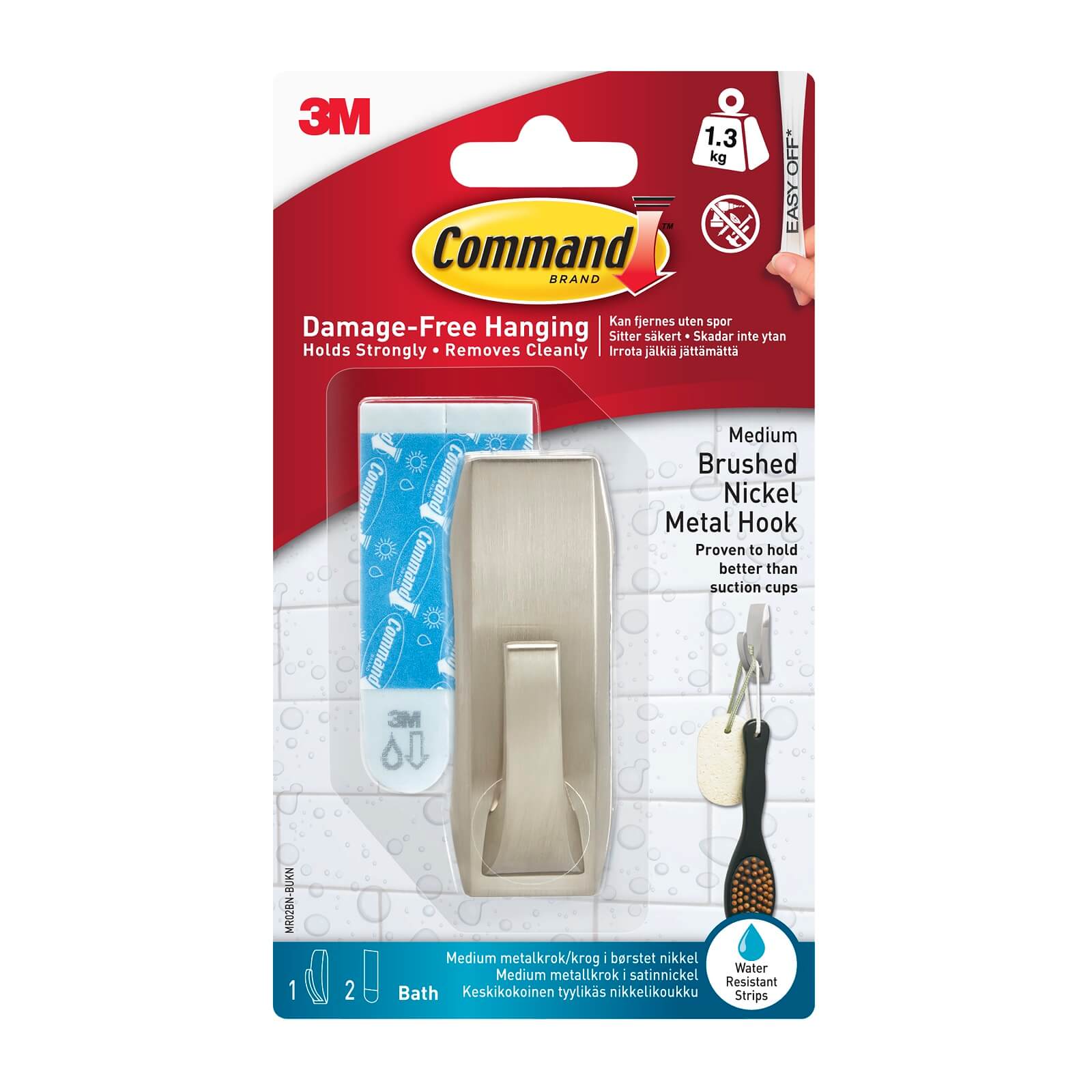 3M Command Bath Medium Modern Reflections Satin Nickel Metal Hook