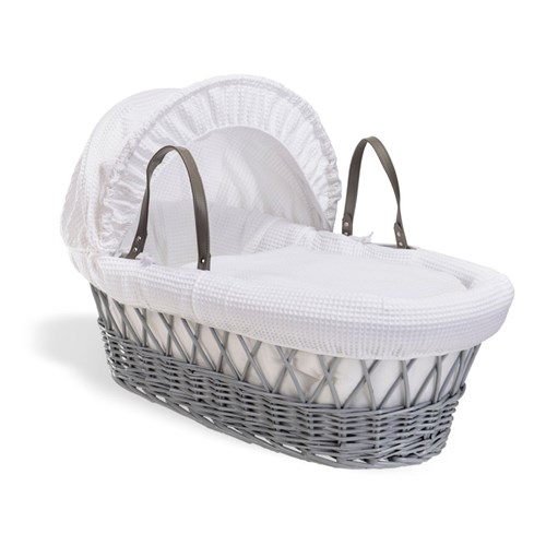 Clair De Lune Waffle White Wicker Moses Basket gray,white