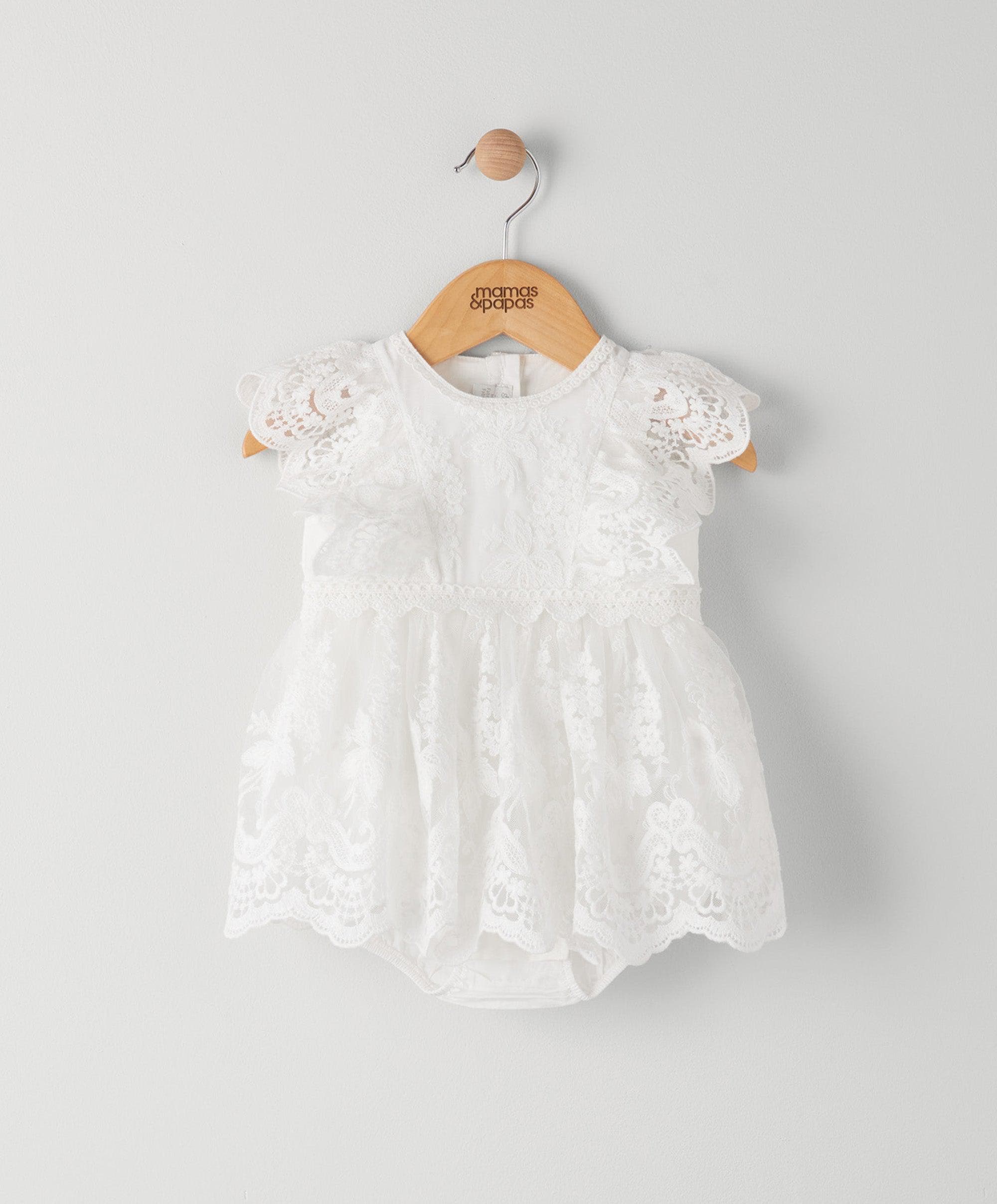 Mamas & Papas Baby Girls Lace Frill Shortie Romper - Cream, Cream, Size 0-3 Months