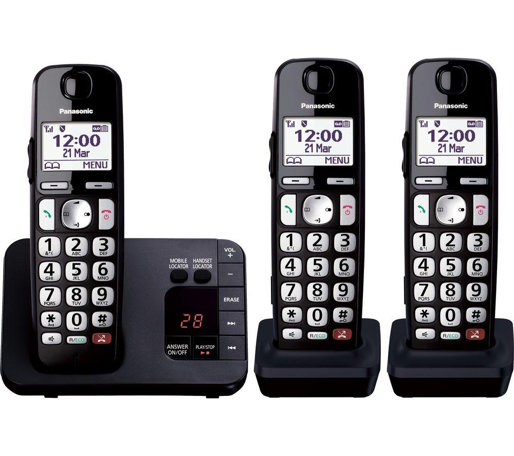 Panasonic KX-TGE823EB Cordless Phone - Triple Handsets, Black