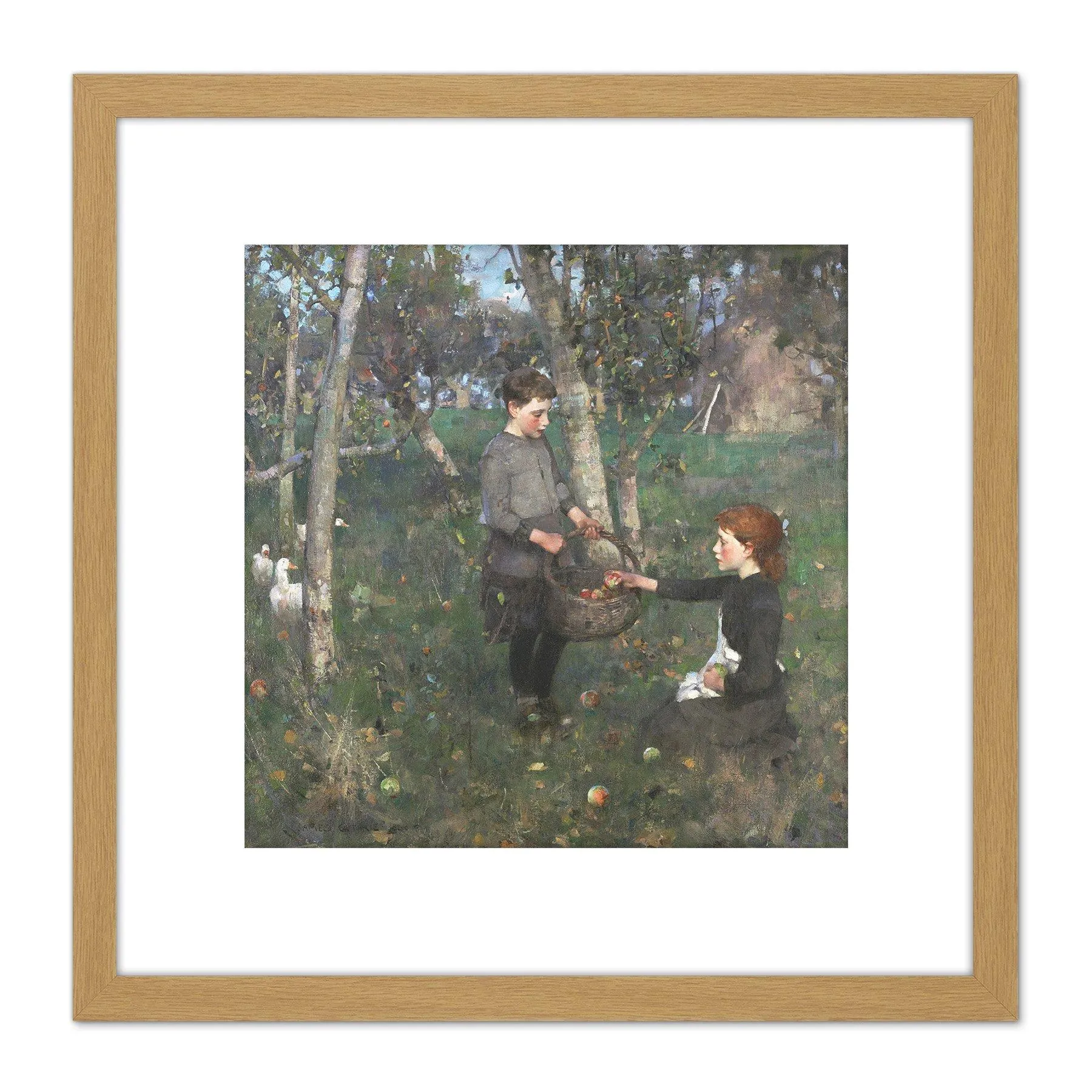Artery8 Guthrie Children In The Orchard Painting 8X8 Inch Square Wooden Framed Wall Art Print Picture with Mount