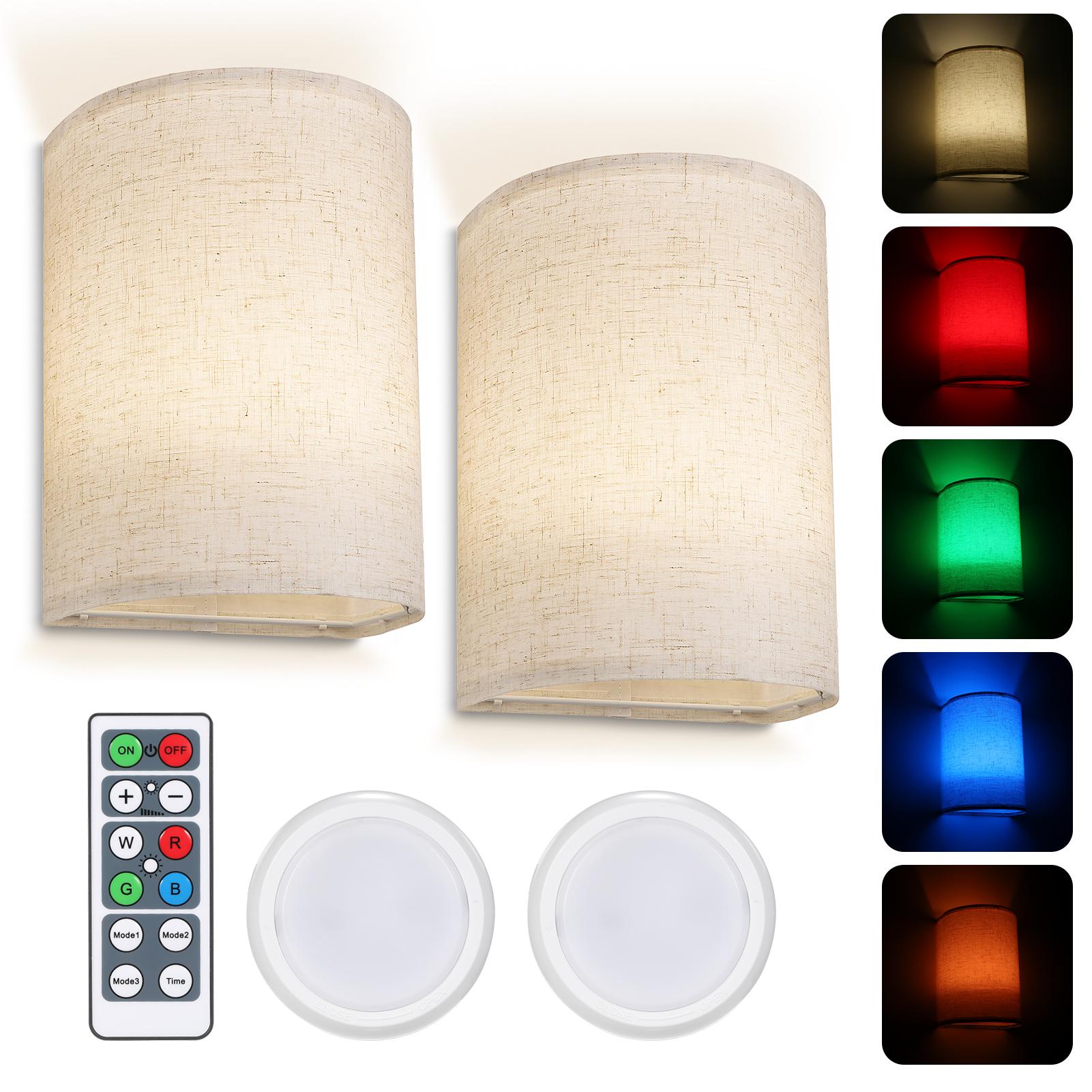 Neoglint RGBW Retro Wall Lamp Fabric Shade Wall Sconce Dimmable Wall Light Fixtures with Remote Battery Not Included beige